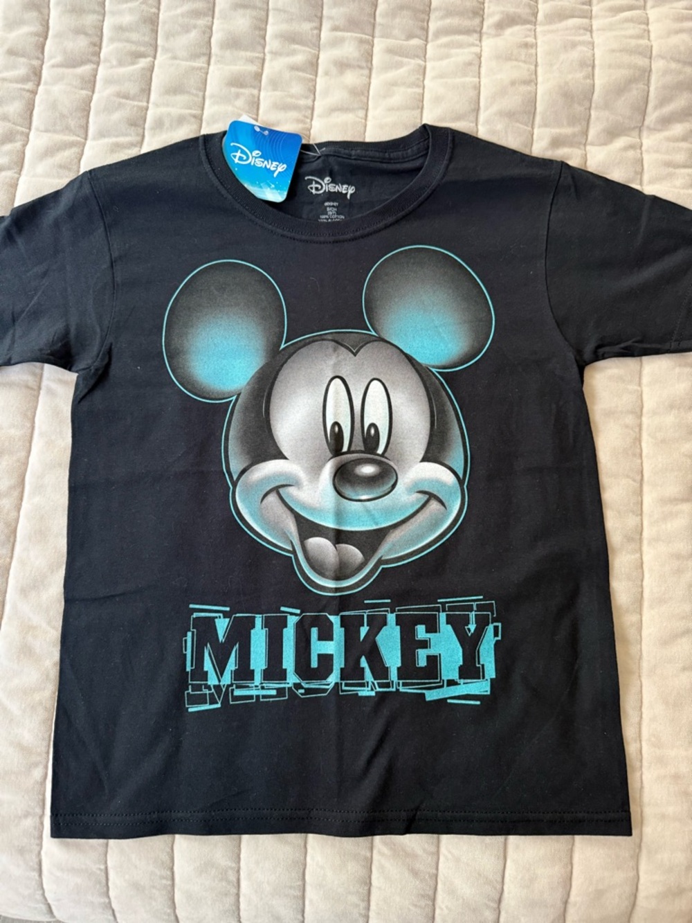 Disney Black Tee with Teal Mickey Graphic - Kids